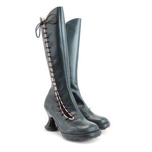 John Fluevog Sugar Boots (teal with cream trim)
